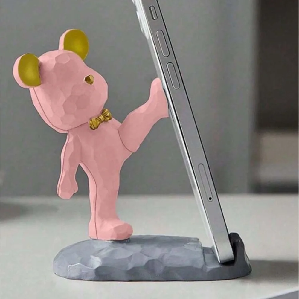 Bear Figurine mobile holder- White and Pink available